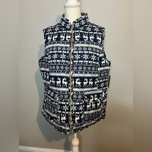 St Johns Bay Snowflake Reindeer Outdoor Puffer Vest Women’s Size XL